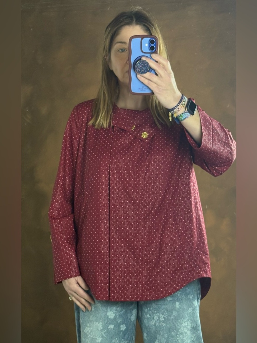 Chico's Wine Dot-Print Jacket with Decorative Button